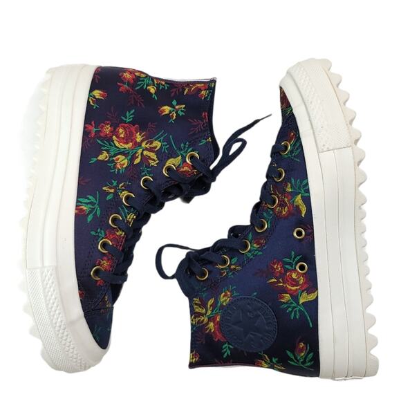 Converse Platform CTAS Lift Ripple Obsidian Navy Floral Sneakers, Size 7, New - Picture 1 of 9
